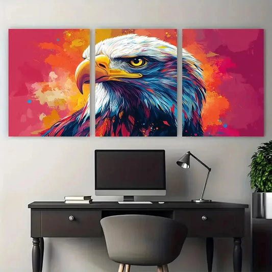 3pcs Geometric Eagle Head Modern Illustration Metal Print Ready to Hang Art