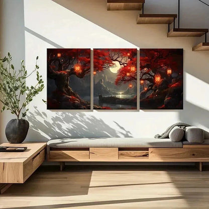 3pcs Moon River Mountains Trees Retro Wall Art Set Canvas Framed 40x60cm - High Quality Print 100% Australian Made Wall Canvas Ready to Hang - Bella Home Decor