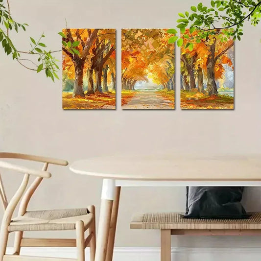 3pcsCharming Golden Autumn Wall Art Set Canvas Framed 50x70cm - High Quality Print 100% Australian Made Wall Canvas Ready to Hang