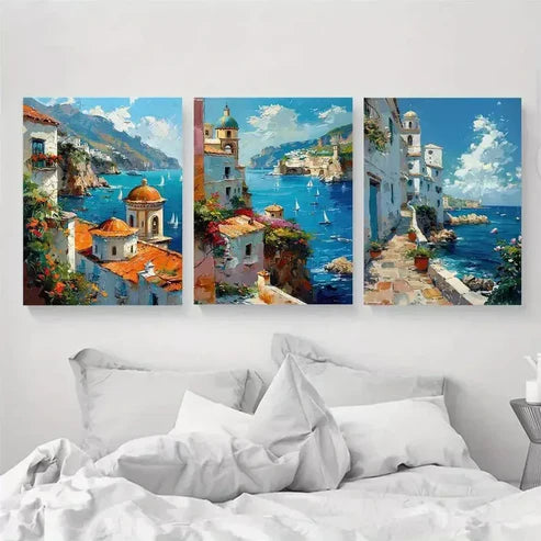 3pcs Italy Coastal Travel Wall Art Canvas Unframed - High Quality Print 100% Australian Made Wall Canvas