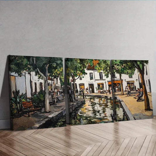 3pcs Ancient city canal Wall Art Set Canvas Framed 40x60cm - High Quality Print 100% Australian Made Wall Canvas Ready to Hang