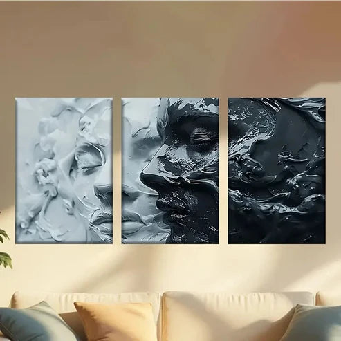 3pcs Close Up of a Black And White Abstract Wall Art Canvas Unframed - High Quality Print 100% Australian Made Wall Canvas - Bella Home Decor