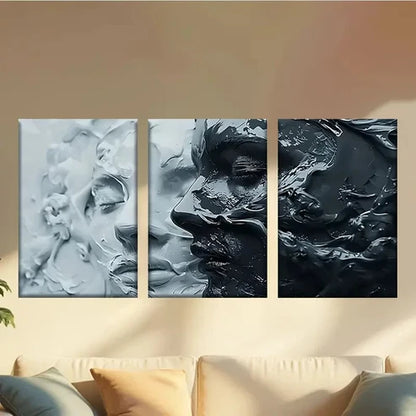 3pcs Close Up of a Black And White Abstract Wall Art Canvas Unframed - High Quality Print 100% Australian Made Wall Canvas - Bella Home Decor