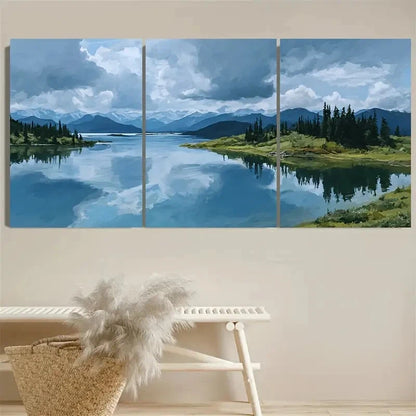3pcs Tazlina Lake, Serene Wall Art Set Canvas Framed 40x60cm - High Quality Print 100% Australian Made Wall Canvas Ready to Hang