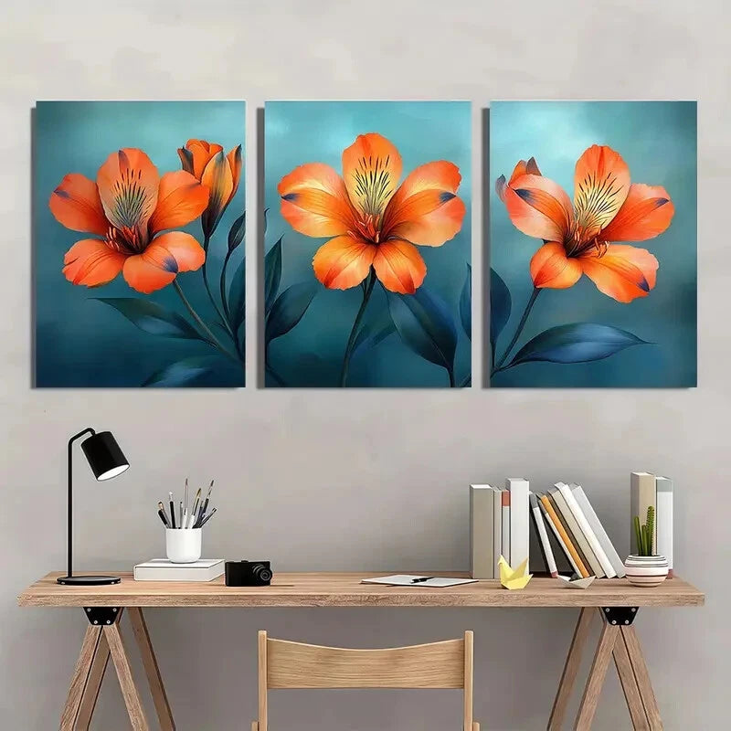 3pcs Vibrant Alstroemeria Lilies | Elegant Floral Metal Print Ready to Hang Art - Bella Home Decor
