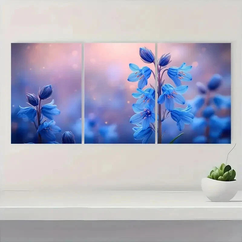 3pcs Featuring Vibrant Bluebells in Pink and Blue Metal Print Ready to Hang Art - Bella Home Decor
