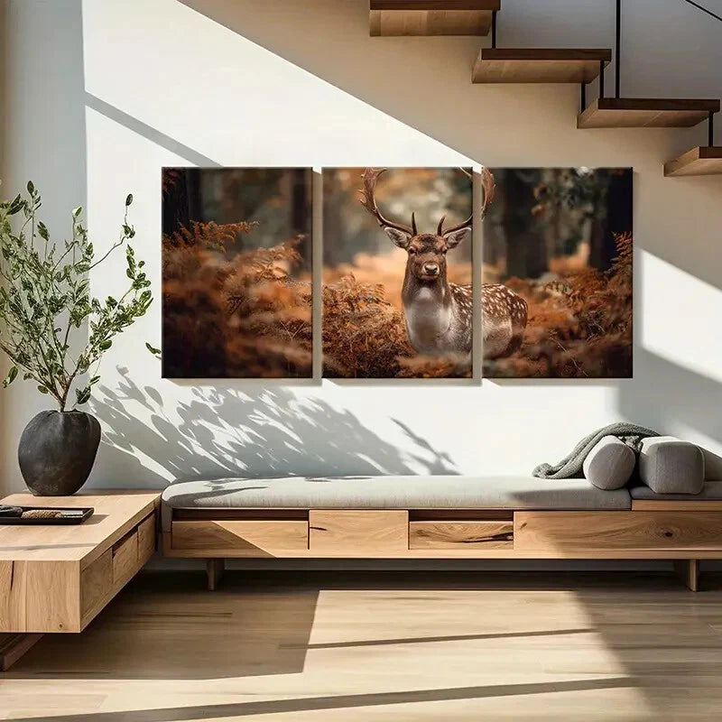 3pcs Artistic Deer Forest Scene Wildlife Metal Print Ready to Hang Art - Bella Home Decor