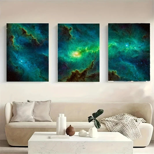 3pcs A Vibrant Nebula Filled Majestic White Wolf Metal Print Ready to Hang Art