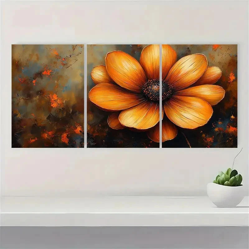 3pcs Chocolate Cosmo Flower Abstract Perfect Wall Art Set Canvas Framed 40x60cm - High Quality Print 100% Australian Made Wall Canvas Ready to Hang - Bella Home Decor