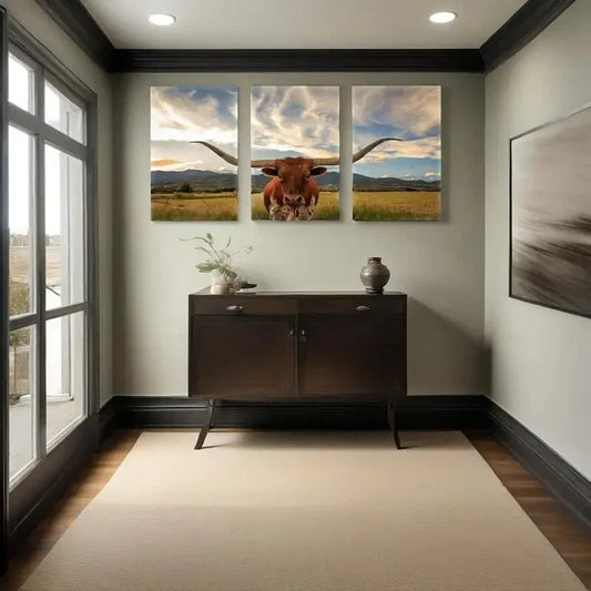 3pcs Animal Pictures Longhorn Metal Print Ready to Hang Art
