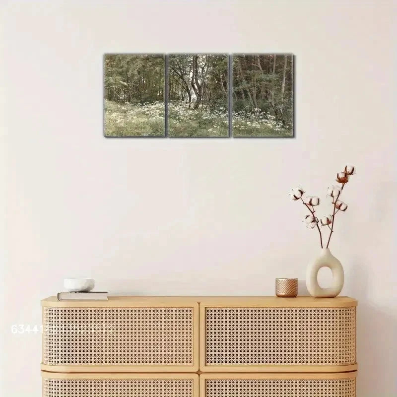 3pcs Forest Art Prints Dark Green Wall Art Posters Metal Print Ready to Hang Art - Bella Home Decor