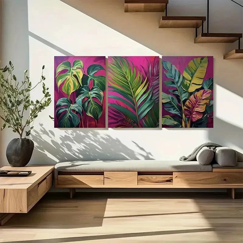 3pcs Monstera Banana & Palm Leaves Metal Print Ready to Hang Art