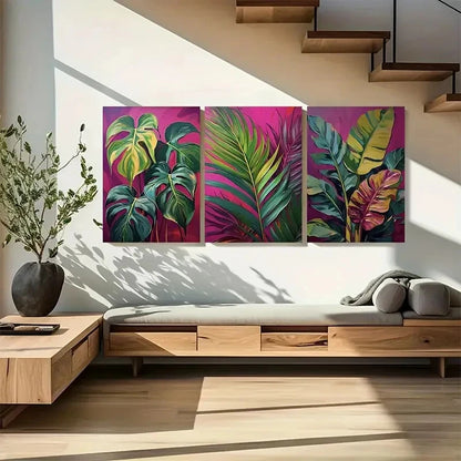 3pcs Monstera Banana & Palm Leaves Metal Print Ready to Hang Art