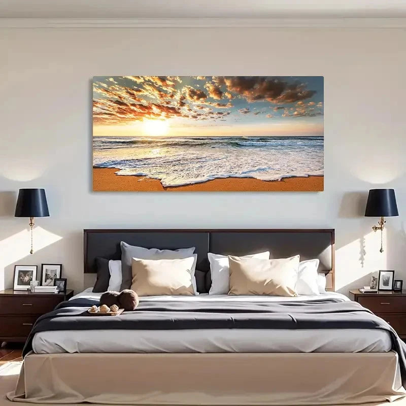 Vibrant Sky Clouds & Ocean Wall Art Canvas Office Home Room Framed 120x60cm