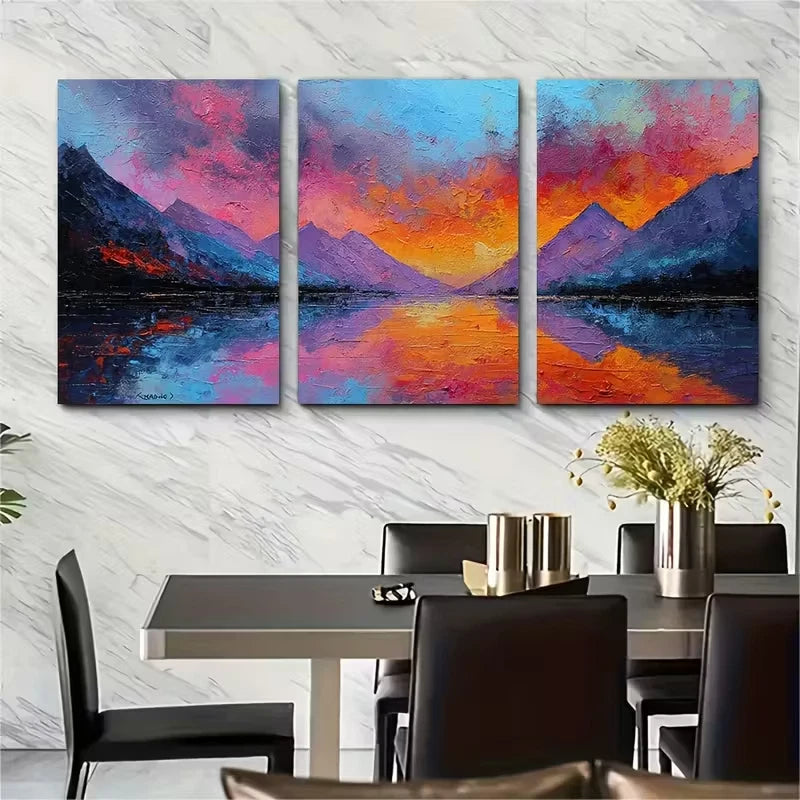 3pcs Abstract Textured Mountain Metal Print Ready to Hang Art - Bella Home Decor