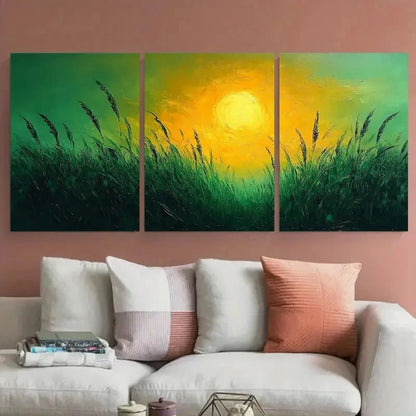 3pcs Abstract Wild Grass Nature Illustration Metal Print Ready to Hang Art - Bella Home Decor