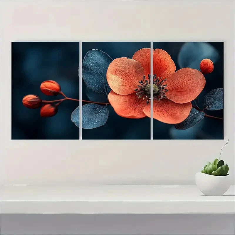 3pcs Dark Moody Wildflower Floral Botanical Metal Print Ready to Hang Art - Bella Home Decor