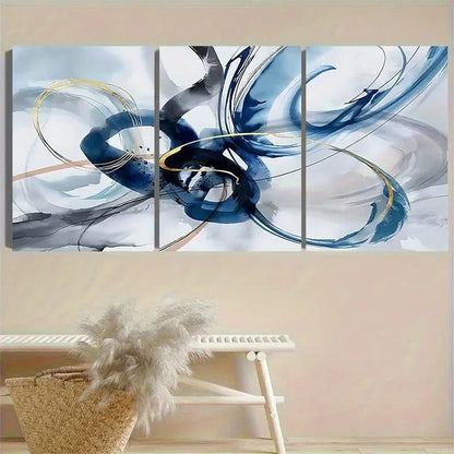 3pcs Blue and Golden Wave Wall Art Set Canvas Framed 60x90cm - High Quality Print 100% Australian Made Wall Canvas Ready to Hang - Bella Home Decor