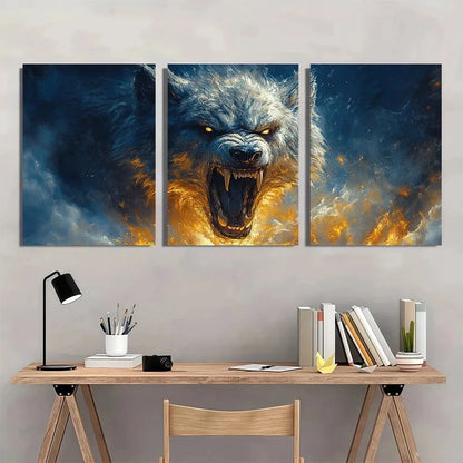 3pcs Halloween Werewolf Snarling Triptych Metal Print Ready to Hang Art - Bella Home Decor