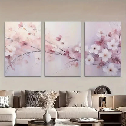 3pcs Blush Pink & Lavender Pastel Floral Dreamy Metal Print Ready to Hang Art - Bella Home Decor