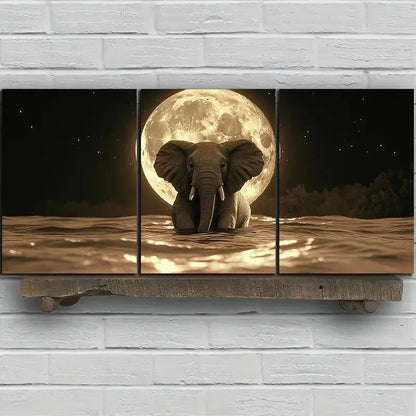 3pcs The Elephant Under The Moon Metal Print Ready to Hang Art - Bella Home Decor