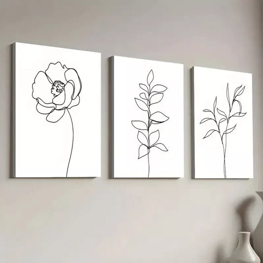 3pcsModern Minimalist Botanical Black LineArt Set Canvas Framed 50x70cm - High Quality Print 100% Australian Made Wall Canvas Ready to Hang