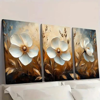 3pcs White Brittlebrush Flower BF Wall Art Set Canvas Unframed - High Quality Print 100% Australian Made Wall Canvas