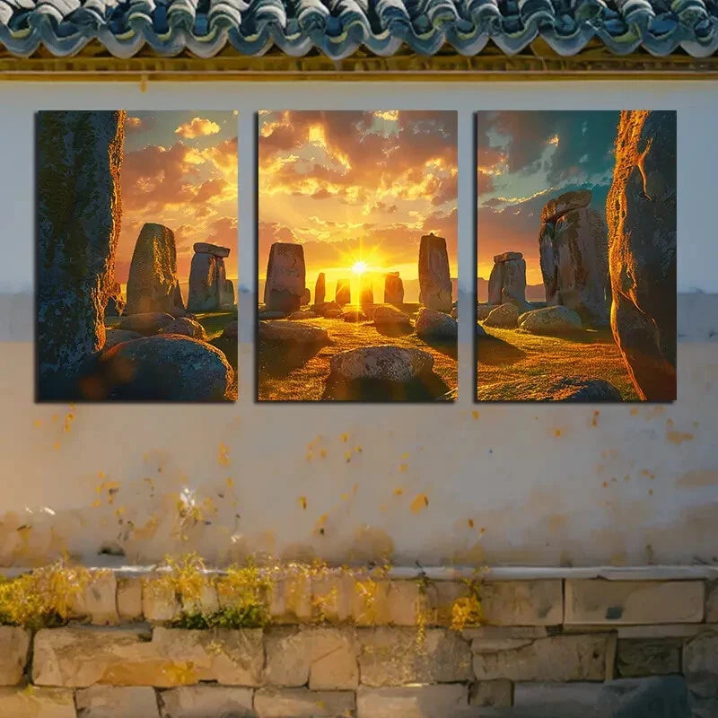 3pcs Stonehenge At Dusk IllustrationMetal Print Ready to Hang Art - Bella Home Decor