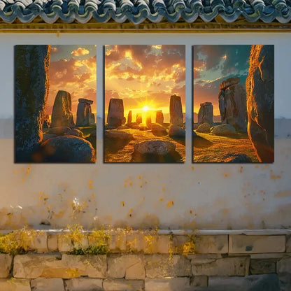 3pcs Stonehenge At Dusk IllustrationMetal Print Ready to Hang Art - Bella Home Decor