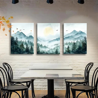 3pcs Featuring Serene Watercolor Landscape Metal Print Ready to Hang Art - Bella Home Decor