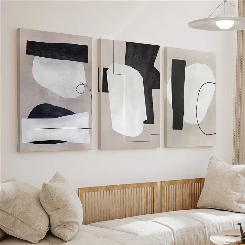 3pcs Modern Abstract Black White Gray Wall Art Set Canvas Framed 50x70cm – High Quality Print 100% Australian Made Wall Canvas Ready to Hang
