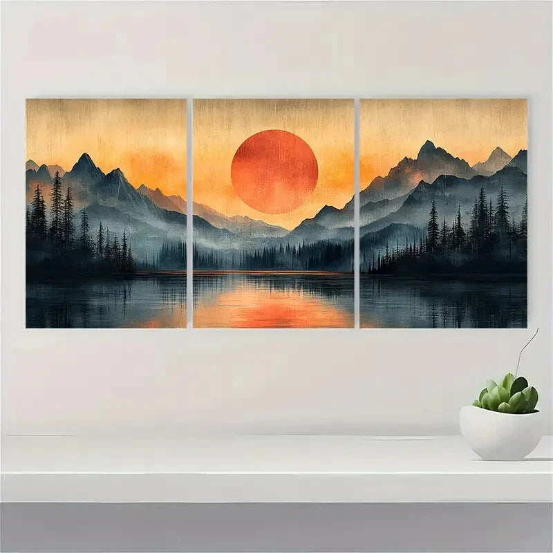 3pcs Abstract Vintage Landscape Art Metal Print Ready to Hang Art - Bella Home Decor