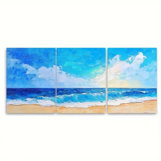 3pcs Abstract Blue Ocean Coastal Painting Wall Art Set Canvas Framed 60x90cm – High Quality Print 100% Australian Made Wall Canvas Ready to Hang