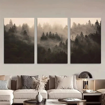 3pcs Fir Forest, Misty Forest Landscape Metal Print Ready to Hang Art