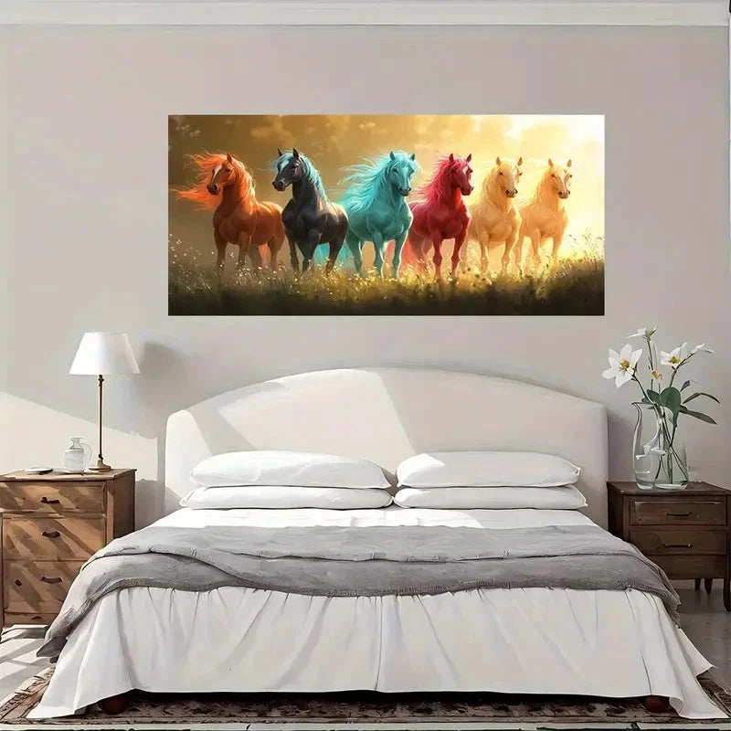 Horse Elegant Colorful Wall Art Canvas Office Home Room Framed 120x60cm