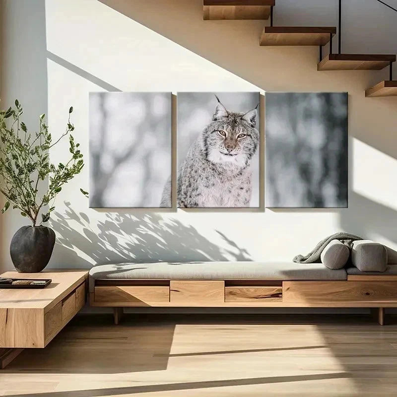 3pcs Snow Scene Feline Art Lynx Modern  Wall Art Set Canvas Framed 60x90cm - High Quality Print 100% Australian Made Wall Canvas Ready to Hang - Bella Home Decor