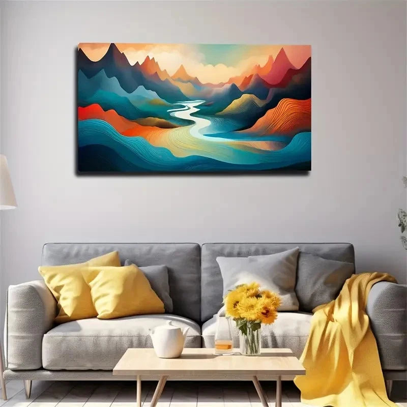 Rich Texture River Mountain Wall Art Canvas Office Home Room Framed 120x60cm