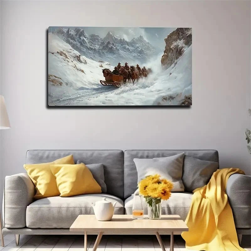 Brave Traveler Reindeer Sleigh Wall Art Canvas Office Home Room Framed 120x60cm