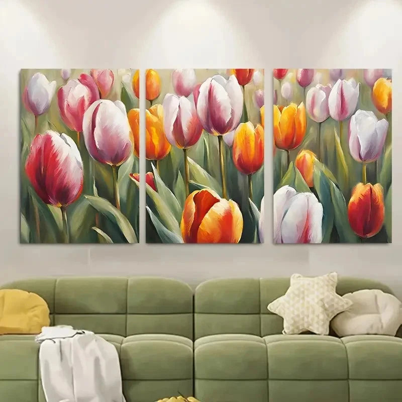3pcs Vibrant Tulip Field Spring Metal Print Ready to Hang Art