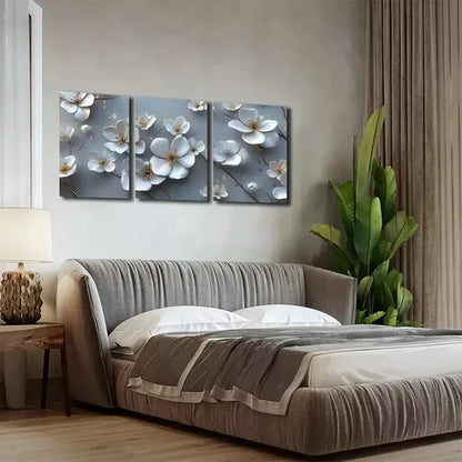 3pcs White, Romantic, Flowers, Exquisite Wall Art Set Canvas Unframed - High Quality Print 100% Australian Made Wall Canvas