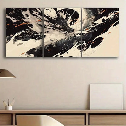 3pcs Dragon Elegant Black & White Abstract Metal Print Ready to Hang Art - Bella Home Decor