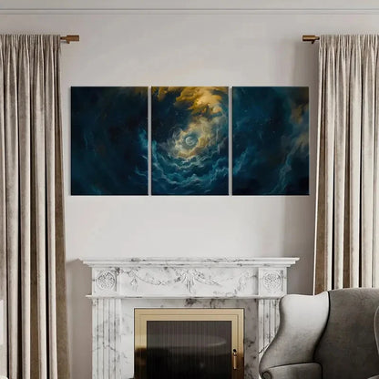 3pcs Moonlit Sky Celestial Clouds Starry Night Metal Print Ready to Hang Art - Bella Home Decor
