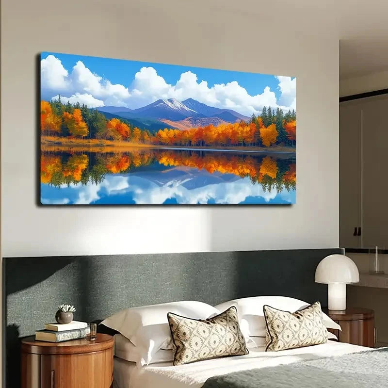 Serene Mountain and Lake Wall Art canvas office home room framed 120x60cm - Bella Home Decor
