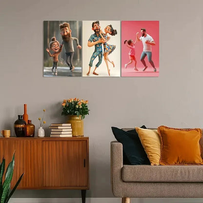 3pcs Cute Illustration Dad & Youngsters Metal Print Ready to Hang Art - Bella Home Decor