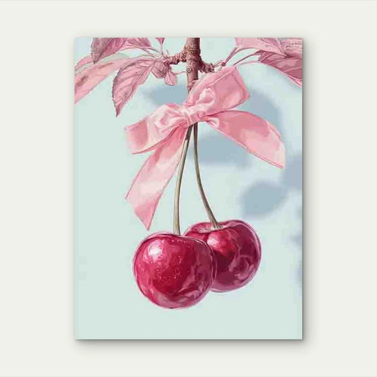 Cherry with Pink Bow 40x60cm Metal Print Ready to Hang