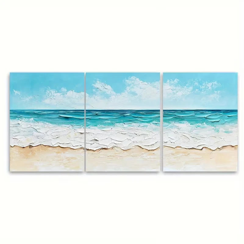 3pcs White Beach Abstract Seascape Metal Print Ready to Hang Art - Bella Home Decor