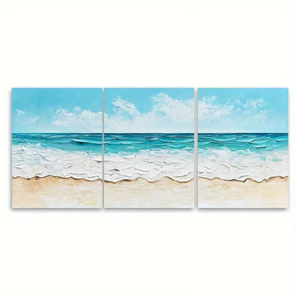 3pcs White Beach Abstract Seascape Metal Print Ready to Hang Art - Bella Home Decor