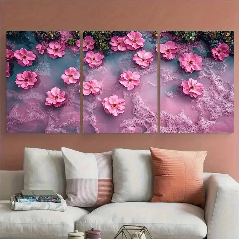 3pcs Aerial Senegal's Pink Lac Rose Scenic Metal Print Ready to Hang Art - Bella Home Decor