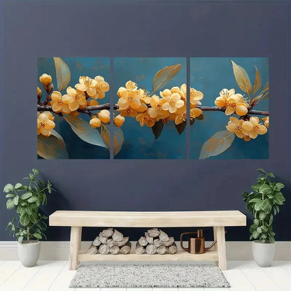 3pcs Mountain Yellow Laurel Flower Art Nature Metal Print Ready to Hang Art - Bella Home Decor