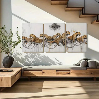 3pcs Leopard Chains Abstract Art Modern Design Metal Print Ready to Hang Art - Bella Home Decor